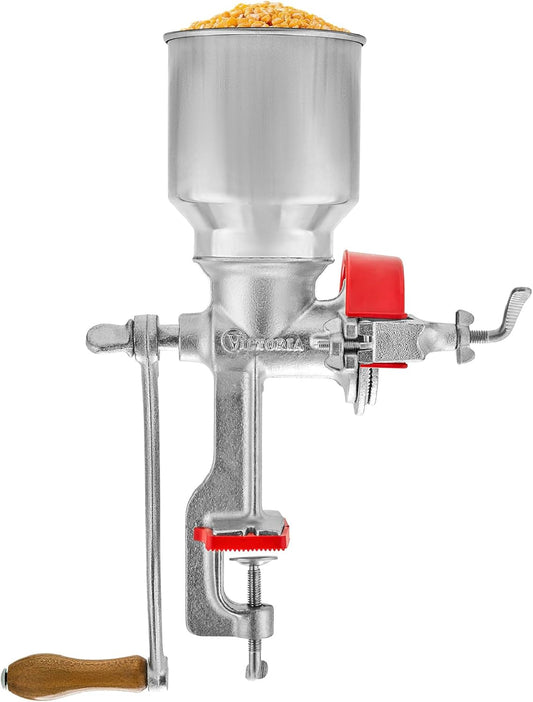 Manual Cast Iron Grain Mill with High Hopper, Premium Corn-Grinding Mill and Grain Grinder, Made in Colombia