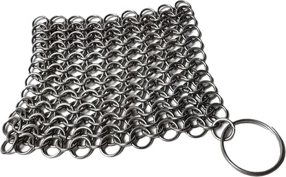 Stainless Steel Cast Iron Cleaner, Chainmail Cast Iron Scrubber Skillet for Wok, Cooking Pot, Griddle, Cauldron Maintenance, Pre Seasoned Pans, Dutch Ovens - 7.9" X 7.9"