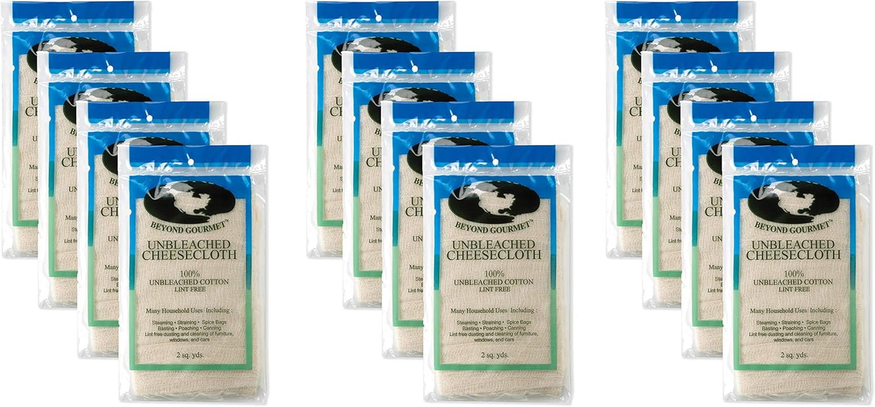 Extra-Fine Unbleached Cheesecloth, 100-Percent Cotton, Chlorine Free, 2-Square Yards, 18-Square Feet, Set of 12
