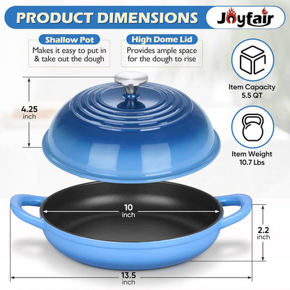 Bread Dutch Oven for Sourdough Baking (5.5 QT),  Enameled Cast Iron Dutch Oven Pot with Lid, Sourdough Bread Pan with Heavy Duty Dual Handles, Non-Stick & Even Heat, Oven-Safe up to 500°F, Blue