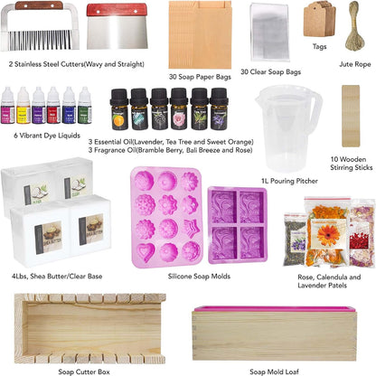 Soap Making Kit for Adults and Kids - Soap Making Supplies with Melt & Pour Soap Base, Soap Loaf Molds, Cutting Box, Silicone Molds, Essential Oil & Fragrances Beginner DIY Craft Kits