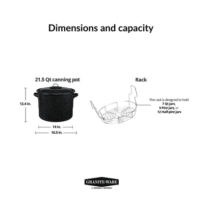 Granite Ware 21.5 Quart Water Bath Canner, Large Enamel Canning Pot with Rack, Canning Supplies for Jam, Salsa and Pickles
