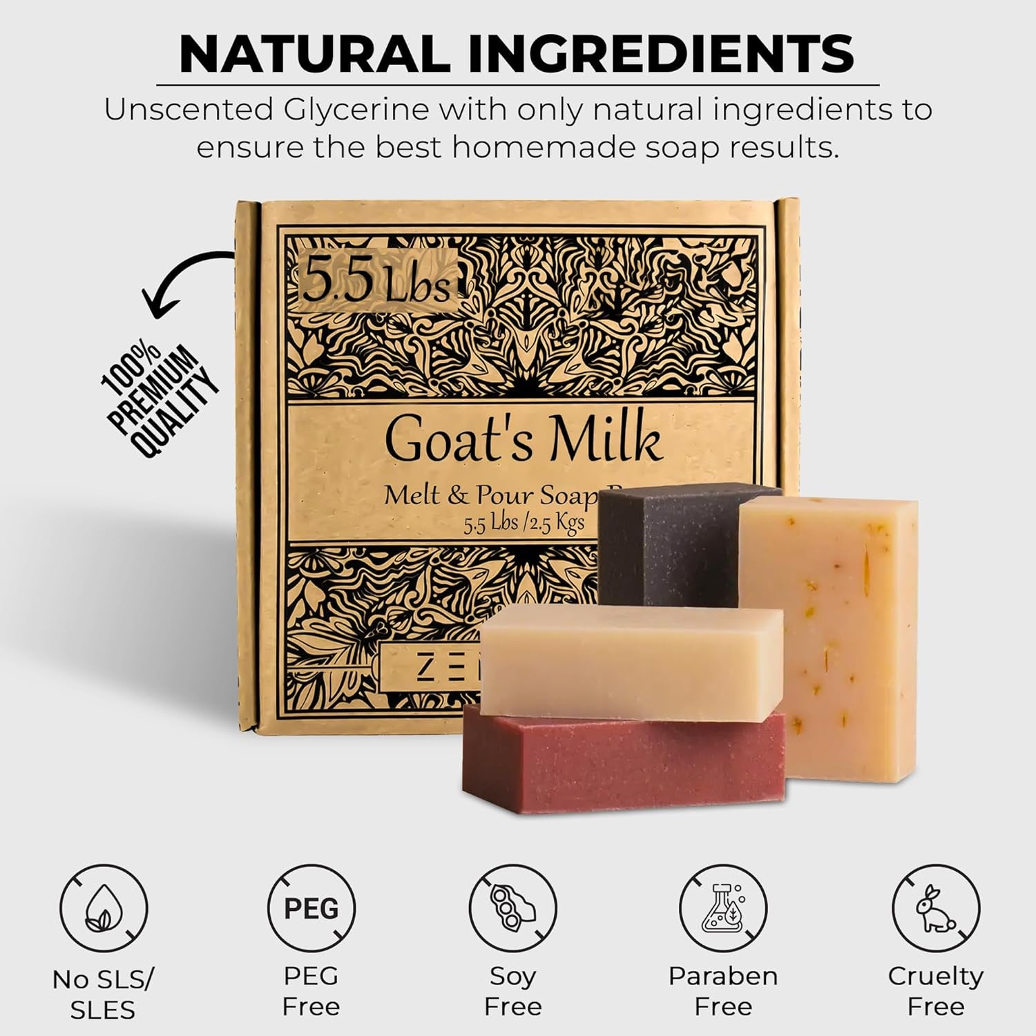 5.5 LBS Goats Milk Soap Base | Melt and Pour Supplies Kit for Soap Making - SLS/SLES & PEG Free | Gentle & Natural Organic Vegetable Ingredients | Make Your Own Bulk for Adult Soapmaker - Easy to Cut