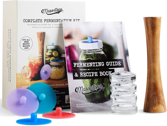 Complete Mason Jar Fermentation Kit - Pickle Kit, Sauerkraut Making Kit Kimchi Container - Fermentation Airlock Lids Wide Mouth Mason Jars