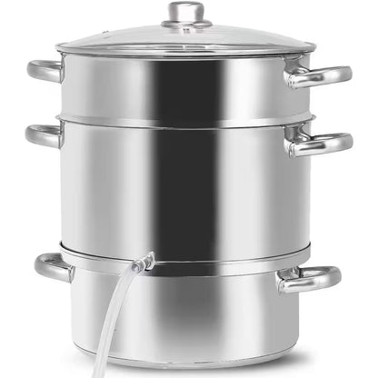 11 Qt. Stainless Steel Multi-Lever Fruit Juicer Steamer Stock Pot, Safe Loop Handles