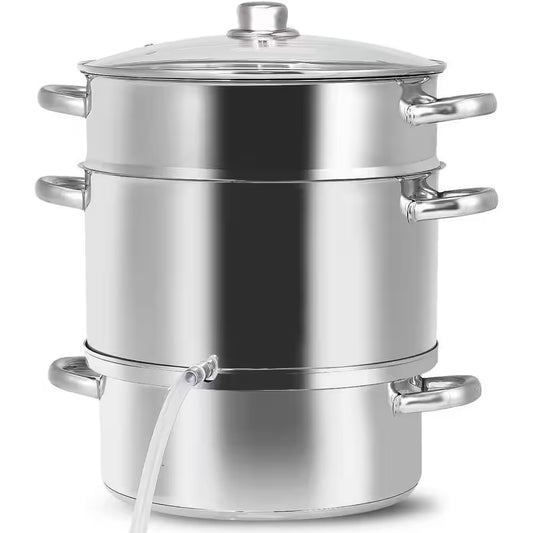 11 Qt. Stainless Steel Multi-Lever Fruit Juicer Steamer Stock Pot, Safe Loop Handles