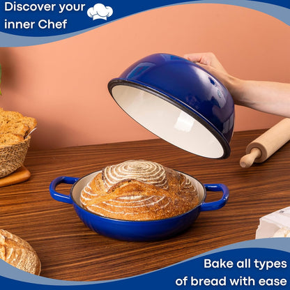 Enamelled Cast Iron Dutch Oven Pot – Dutch Oven for Sourdough Bread Baking – Cast Iron Bread Pot – Dark Blue, 6 Quarts, 26Cm – by