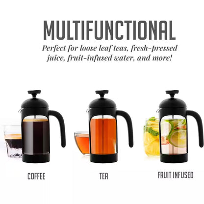 1.5 Cup Black French Press Coffee Maker with Heat Resistant Borosilicate Glass
