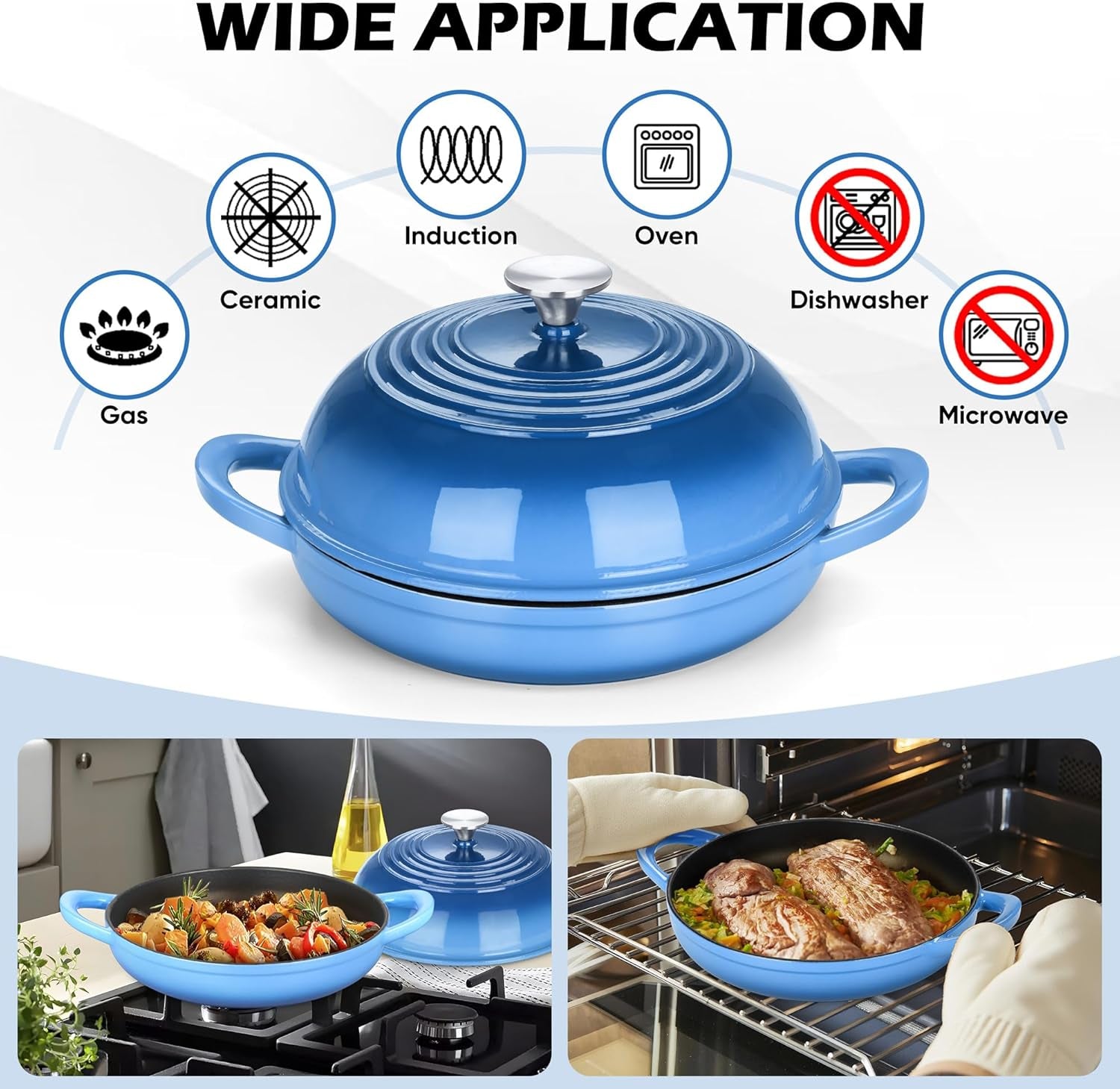 Bread Dutch Oven for Sourdough Baking (5.5 QT),  Enameled Cast Iron Dutch Oven Pot with Lid, Sourdough Bread Pan with Heavy Duty Dual Handles, Non-Stick & Even Heat, Oven-Safe up to 500°F, Blue