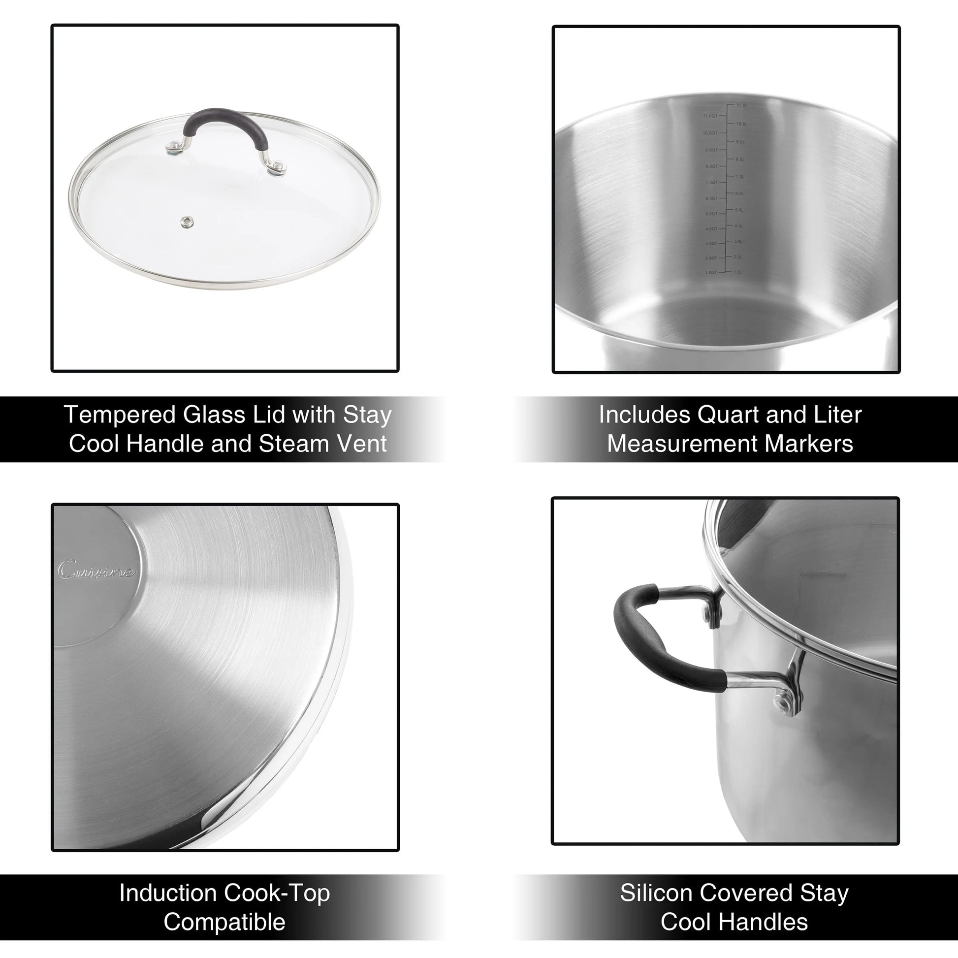 Large Stock Pot-Stainless Steel Pot with Lid-Compatible with Electric, Gas, Induction or Gas Cooktops-12-Quart Capacity Cookware by