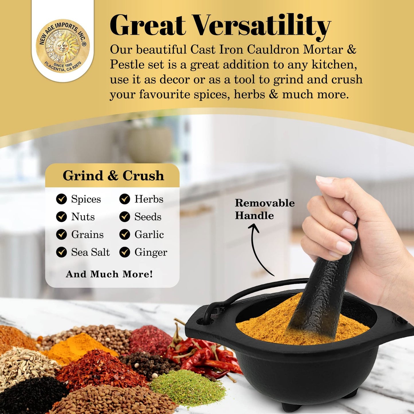 Cast Iron Cauldron Mortar and Pestle Set (Mp3-Cauldron Mortar & Pestle