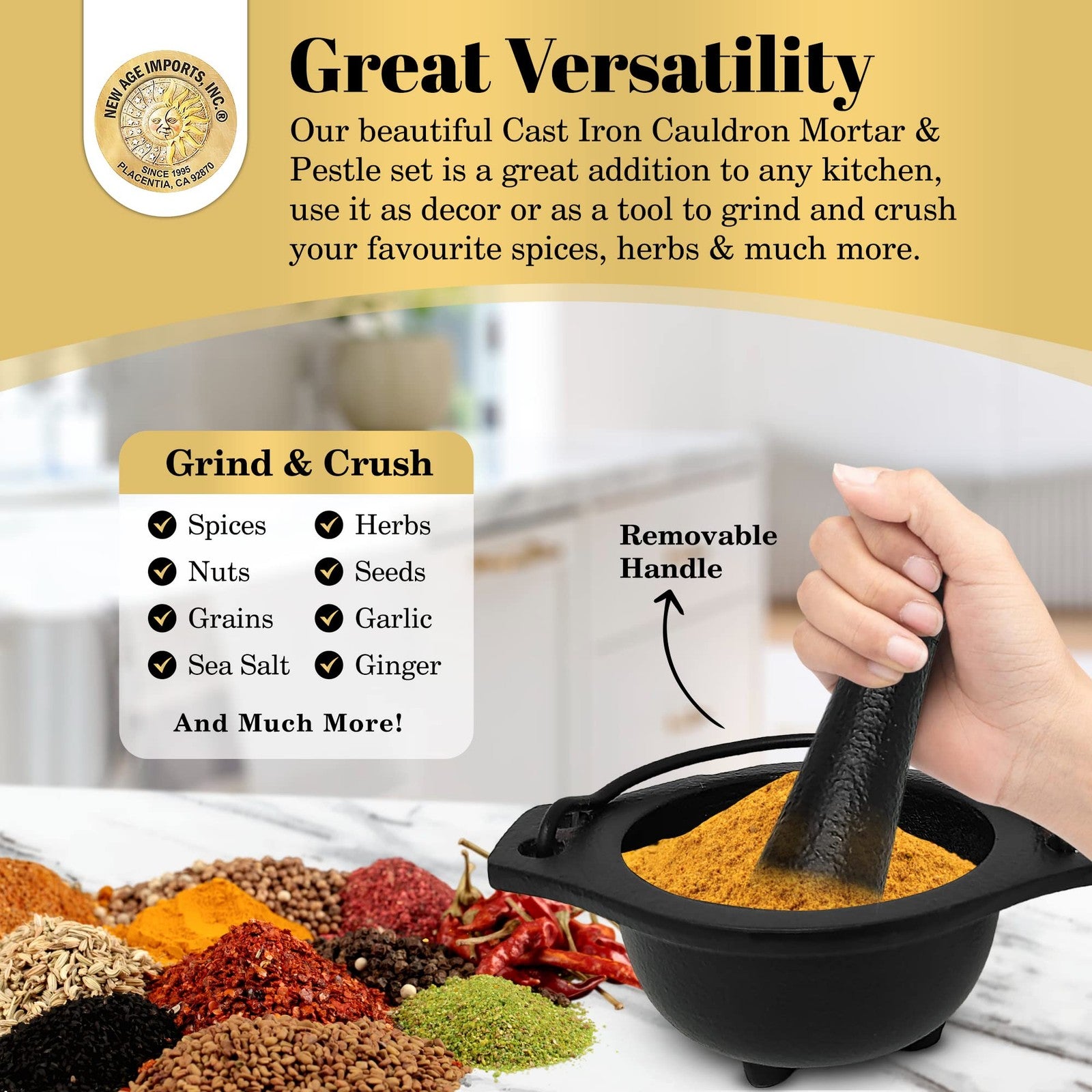 Cast Iron Cauldron Mortar and Pestle Set (Mp3-Cauldron Mortar & Pestle