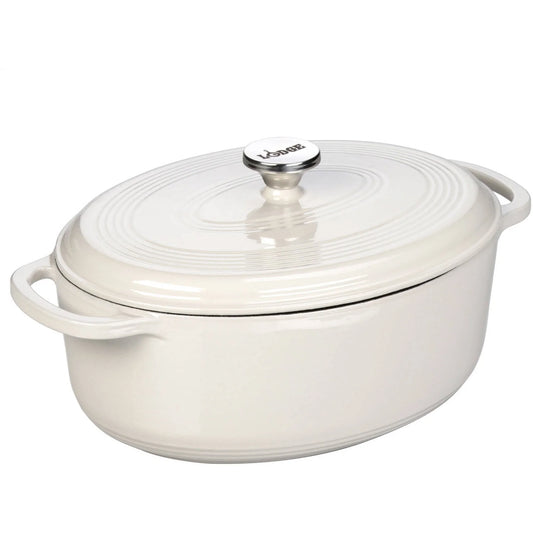 Cast Iron 7 Quart Enameled Cast Iron Oval Dutch Oven Oyster