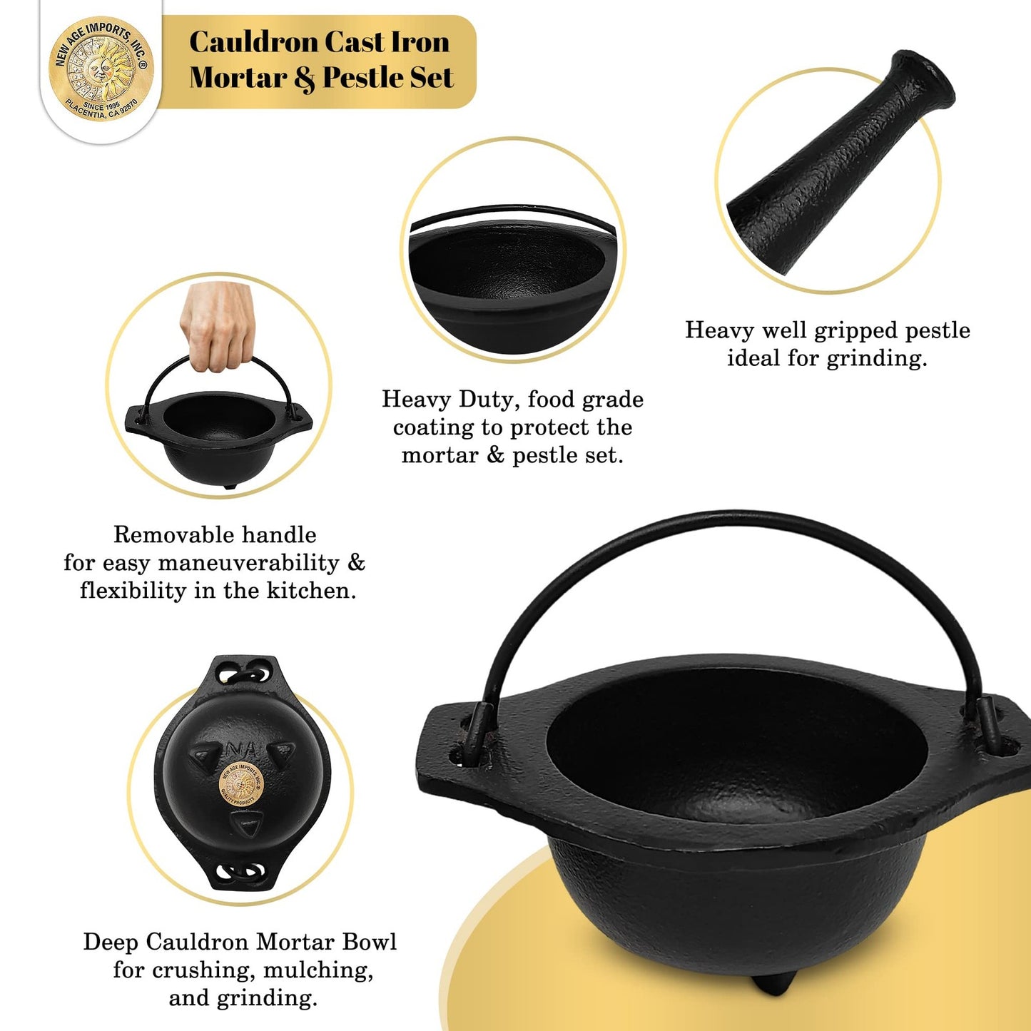 Cast Iron Cauldron Mortar and Pestle Set (Mp3-Cauldron Mortar & Pestle