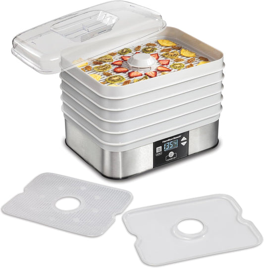 Digital Food Dehydrator for Fruit and Jerky, Vegetables and More, 5 Trays, Adjustable Temperature, 48 Hour Timer + Auto Shutoff, Grey (32100A)