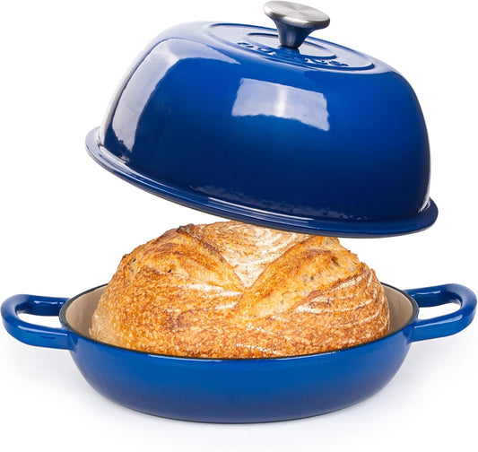 Enamelled Cast Iron Dutch Oven Pot – Dutch Oven for Sourdough Bread Baking – Cast Iron Bread Pot – Dark Blue, 6 Quarts, 26Cm – by