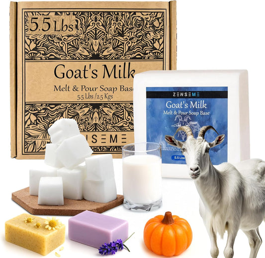 5.5 LBS Goats Milk Soap Base | Melt and Pour Supplies Kit for Soap Making - SLS/SLES & PEG Free | Gentle & Natural Organic Vegetable Ingredients | Make Your Own Bulk for Adult Soapmaker - Easy to Cut